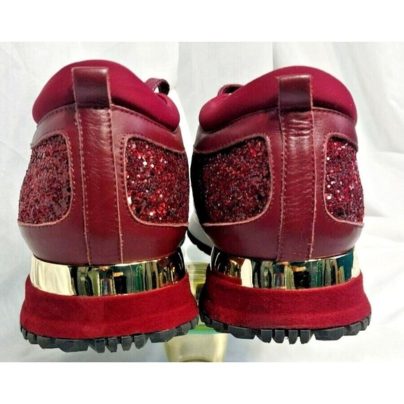 Rare Vinci Sneaker Burgundy Leather Glitter Gold Size 41 Italy - Picture 13 of 16